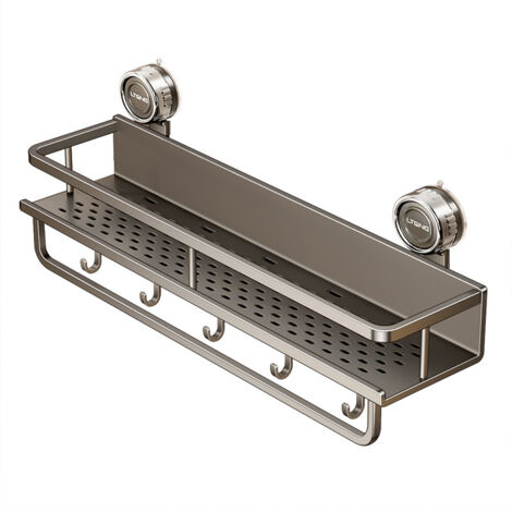 Étagère salle de bain aluminium spatial 50cm gris canon à ventouses (1/3)