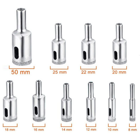 Coffret de 10 scies trépans diamantées, pour verre, carrelage et marbre, diamètres 8-50mm, outils de perçage (1/5)