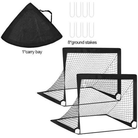 Lot de 2 buts de football enfant noir, carré pliable et portable, filet d'entraînement intérieur extérieur (1/4)