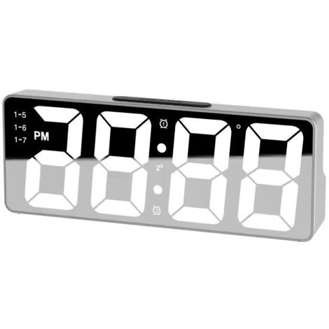 Réveil miroir LED minimaliste, température calendrier 24h, batterie boîtier plastique, plusieurs coloris chambre bureau (1/5)