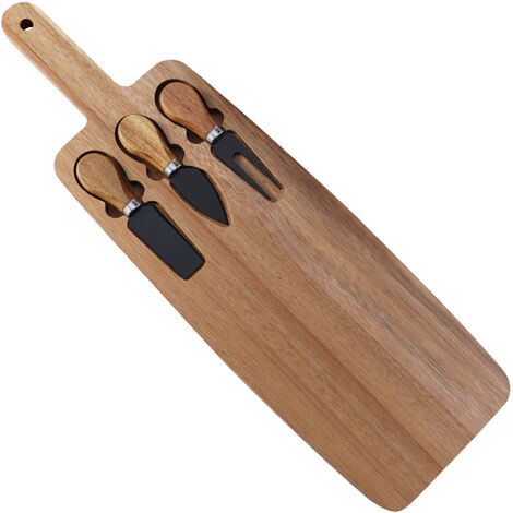 Ensemble plateau à fromage en bois d'acacia, planche à découper avec couteaux à fromage, plateau de service pour steak et fromage (1/5)