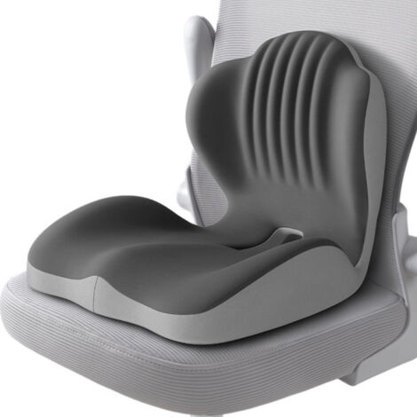 Coussin ergonomique forme L en mousse mémoire de forme bicolore gris soutien lombaire multifonction soulage les douleurs coccyx et du nerf sciatique