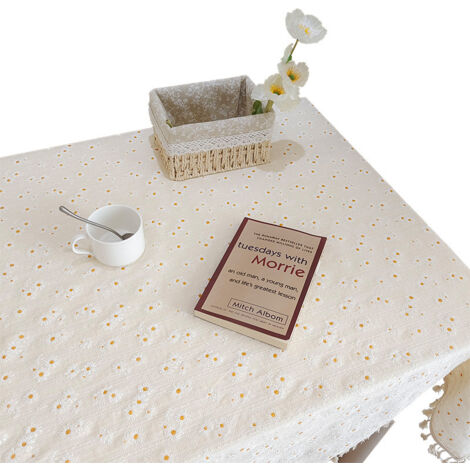 Nappe marguerites japonaise, 120×180 cm, en coton et lin (1/4)