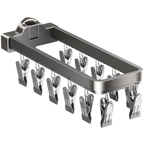 Lot de 2 étendoirs pliables à ventouses gris canon, 12 pinces, pliable à 90°, démontable (1/5)