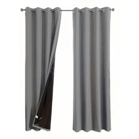 Rideau occultant total 100% gris, en polyester, perforé, dimension 100×160cm, pièce unique (1/5)