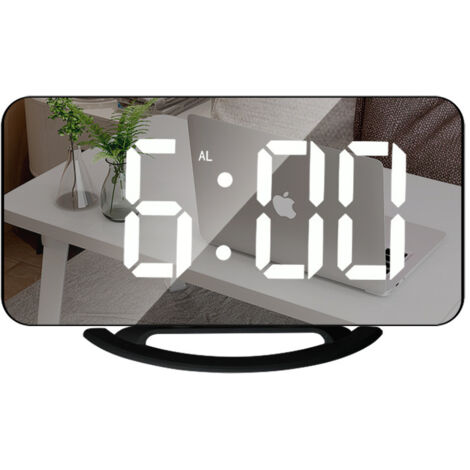 Réveil miroir LED Taishin minimaliste, écran numérique simple face, luminosité 3 niveaux, alimentation USB Type-C, coloris blanc et noir (1/5)