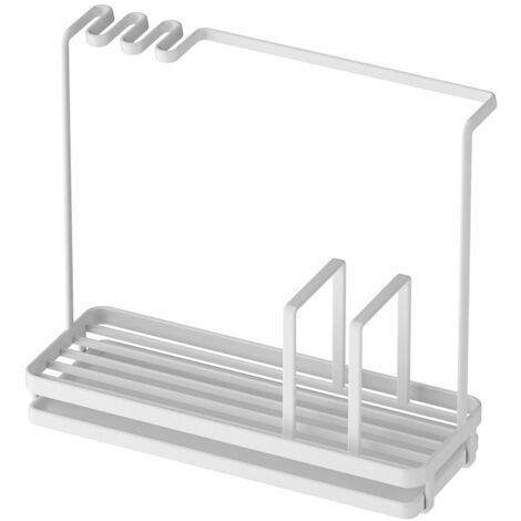 Support vertical éponge et lavettes style japonais, égouttoir d'évier multifonction blanc (1/5)