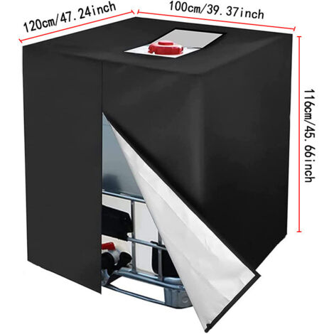 Housse pour cuve IBC 420D/210D, protection soleil et poussière, modèle noir avec fermeture éclair et capot, 120×100×116 cm (1/5)