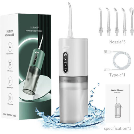 Un hydropulseur blanc basique pour éliminer le tartre et nettoyer les dents, un irrigateur buccal portable, un nettoyeur dentaire à impulsions à main (1/5)