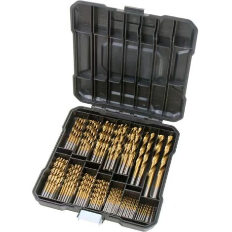 Coffret de 99 forets hélicoïdaux titanés en acier rapide, 1-10mm, queue ronde, avec boîte de rangement, pour menuiserie et perçage (1/5)