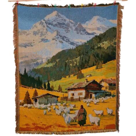 Couverture et tapisserie décorative paysage alpin, style nordique, 90×90 cm (1/5)