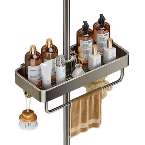 Panier de douche métallique gris canon sans perçage avec crochets (1/5)