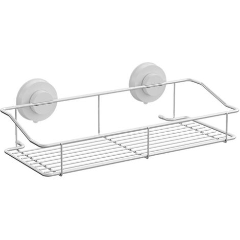 Étagère murale sans perçage à ventouse pivotante en métal blanc, grand modèle rangement salle de bain (1/5)
