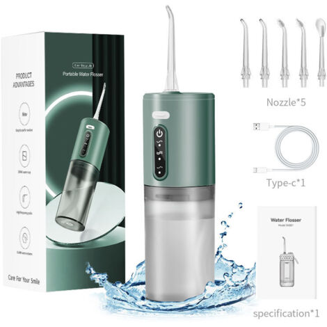 Hydropulseur électrique vert basique, irrigateur buccal portable à impulsions manuel pour nettoyage dentaire et élimination du tartre (1/5)