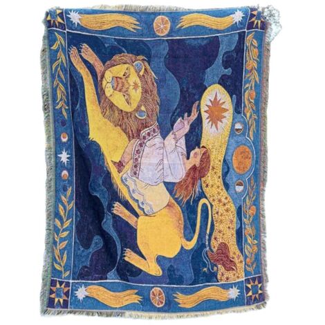 Couverture et tapisserie décorative motif Lion et Fille, style art vintage (1/5)