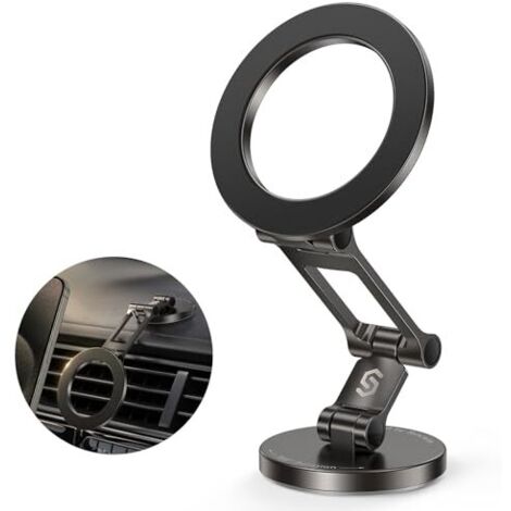 Support voiture magnétique MagSafe structure métallique, rotation 3 axes 360°, aimant renforcé compatible iPhone 17 16 15 14 Pro Max noir (1/5)
