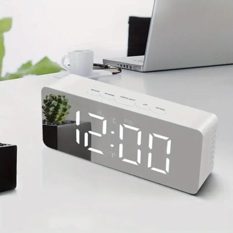 Réveil miroir LED moderne multifonction, thermomètre calendrier réveil, boîtier plastique 15mm, plusieurs finitions de couleur et éclairage (1/5)