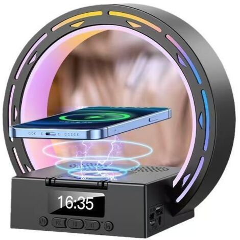 Enceinte L-35 multifonction Bluetooth 5.3, batterie 1200-2000mAh, 2 haut-parleurs, portée 10m, ABS, carte TF réveil éclairage, noir blanc multi-usages (1/5)