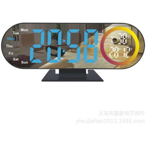 Horloge de table LED simple face, thermomètre et réveil 24h, alimentation USB, coque plastique cadran PVC, éclairage multi-couleurs (1/5)