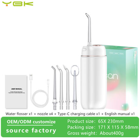Hydropulseur portable blanc IPX7 pompe à membrane, élimine calculs dentaires, adapté orthodontie et remplace fil dentaire (1/5)