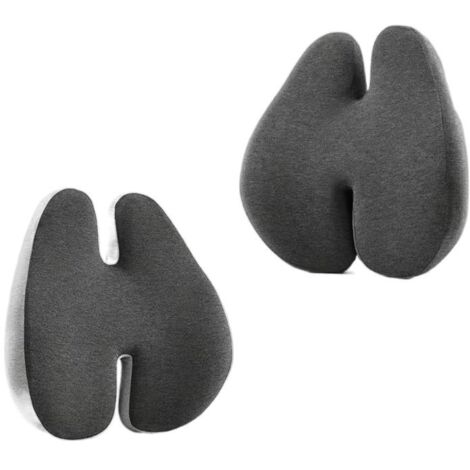 Coussin lombaire ergonomique en forme de cœur, mousse mémoire de forme gris foncé, housse respirante, soutien complet du dos pour bureau et voiture (1/5)