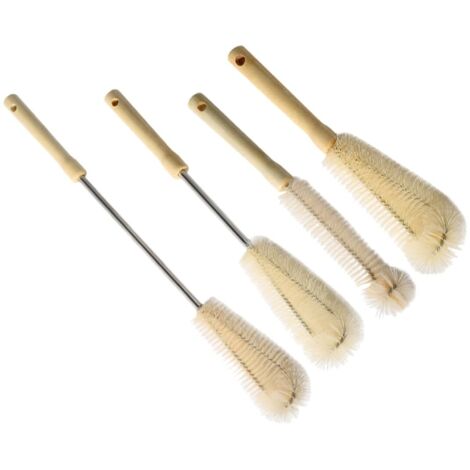 Lot de 4 brosses pour bouteilles et gobelets, poignée en bois, sans coins morts (1/5)