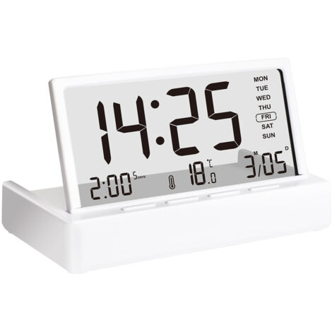 Réveil LED luxe simple face, thermomètre hygromètre calendrier 24h, épaisseur 2,4cm, boîtier plastique verre organique blanc (1/5)