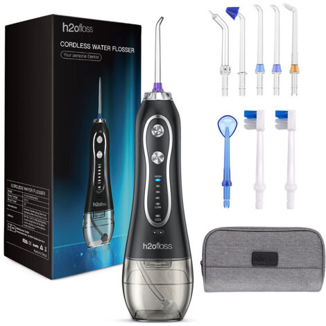 Irrigateur bucal portable pompe à piston IPX7, blanc noir standard ou 8 accessoires avec sac, sans batterie, réservoir 300mL adulte (1/5)