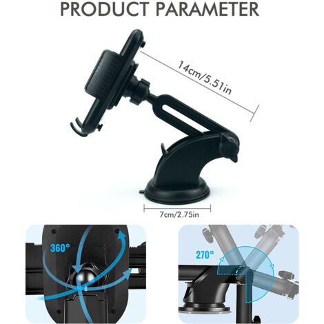 Support universel pour téléphone de voiture à fixer sur le pare-brise, support de téléphone de voiture réglable, support de voiture, support de téléphone universel. (1/5)
