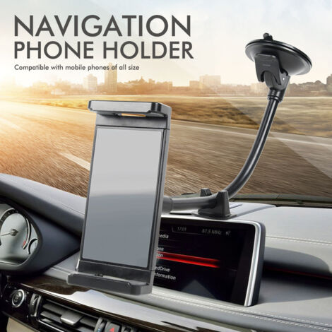 Support de téléphone de voiture à long manche, à ventouse, pour pare-brise ou GPS, noir. (1/5)