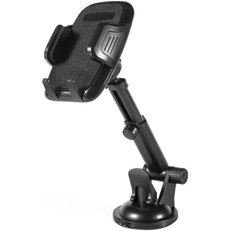 Support de téléphone de voiture, type ventouse pour tableau de bord, support de téléphone de navigation télescopique rotatif à 360°, noir. (1/5)