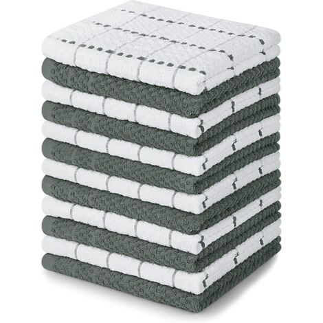 Lot de 8 torchons de cuisine, 15 x 25 pouces, 100 % coton filé à l'anneau, ultra doux et absorbants (motif à carreaux noirs et blancs) (1/5)