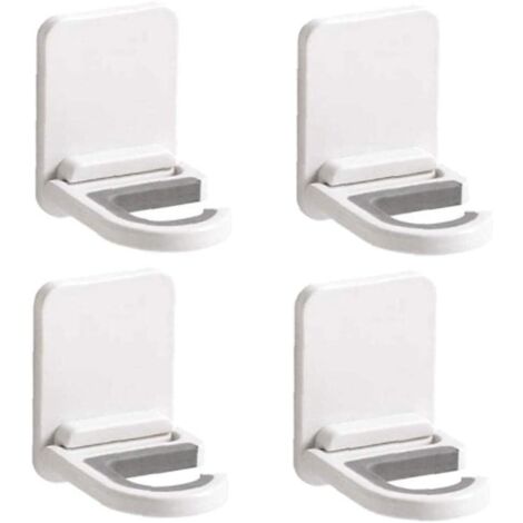 Support mural pour balai à franges, auto-adhésif, antidérapant, avec clips de rangement (lot de 4, blanc). (1/5)