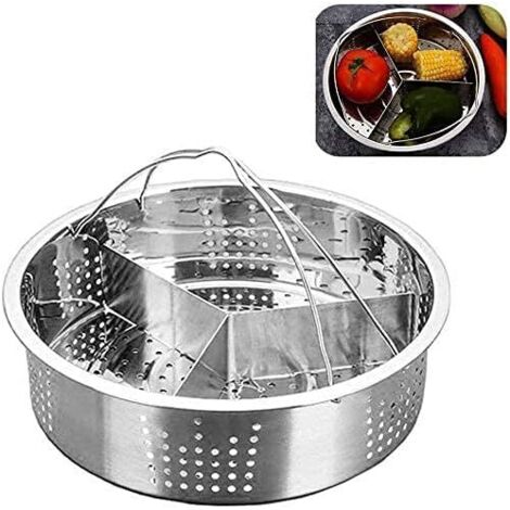 Panier vapeur en acier inoxydable à trois compartiments avec séparateur (1/5)