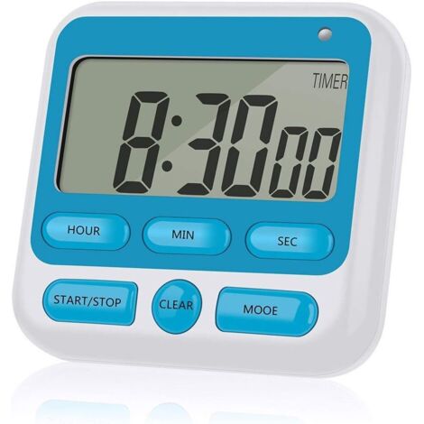 Minuteur de cuisine numérique LCD grand format avec compte à rebours, alarme et fonction apprentissage, format 24 heures, magnétique, bleu (1/5)