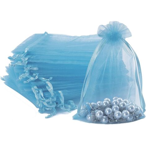 60 sacs cadeaux et sachets à bonbons en organza bleu (1/5)