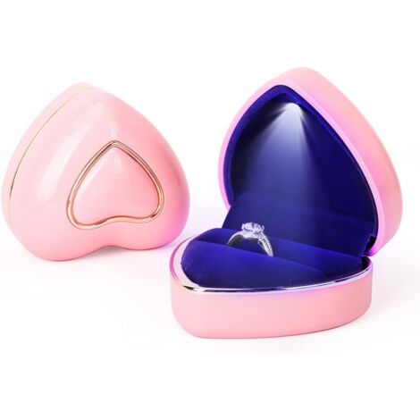 Boîte à bague de fiançailles en forme de cœur, boîte à bague LED, boîte à bijoux, boîte à alliances, boîte à demande en mariage rose (1/4)
