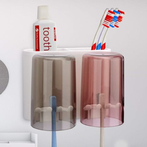 Porte-brosses à dents mural pour couple, support pour brosses à dents électriques de salle de bain (2 porte-brosses) (1/5)