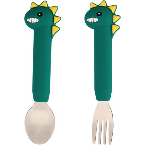 Cuillère alimentaire complémentaire en acier inoxydable, ensemble de couverts en silicone pour enfants (longue) (1/5)