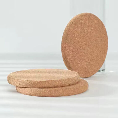 Lot de 6 sous-verres ronds en liège pour boissons (café, thé, vin) à la maison, au restaurant ou au bureau. (1/4)