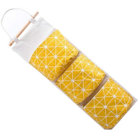 Sac de rangement suspendu avec 3 poches, imperméable, jaune, idéal pour chambre d'étudiant ou salle de bain. (1/3)