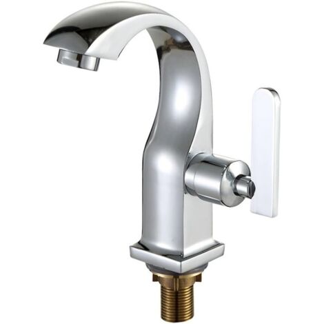 Robinet de lavabo monocommande en alliage de zinc chromé, robinet pour lavabo simple avec robinet d'eau froide (1/5)