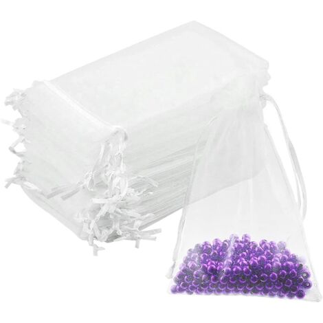 60 sacs cadeaux et sachets à bonbons en organza blanc (1/5)