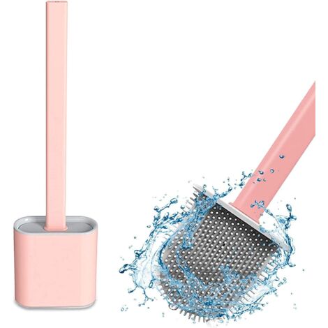 Brosse de toilette en silicone avec support, séchage rapide, sans perçage (rose) (1/5)