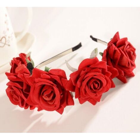 Bandeau rouge, bandeau rose, bandeau fleuri pour femme, bandeau fleuri pour fille, accessoire de tête fleuri pour mariée, demoiselle d'honneur, mariage, fête d'enfants (1/3)