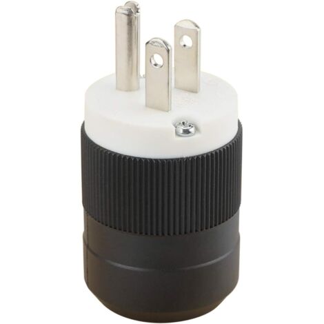 Fiche électrique, 5-15P avec verrouillage et mise à la terre, 15 A, 125 V, mâle, 3 broches, qualité industrielle (fiche 5-15P) (1/5)