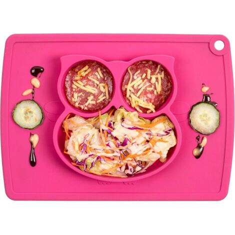 Dessous de plat en silicone hibou, assiette à ventouse pour enfants (rouge) (1/5)