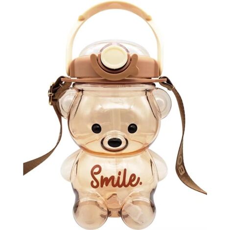 Gourde mignonne de 950 ml avec paille, motif ours, grande capacité, pour enfants (marron) (1/5)