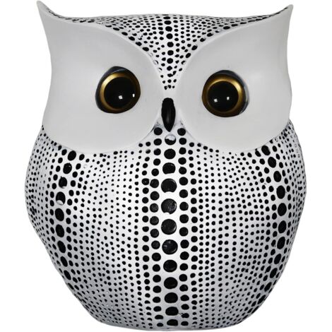 Statues et autres ornements - Hibou créatif à pois en résine - Décoration artisanale personnalisée pour chambre, entrée, bureau, etc. - 14 x 8 x 16 cm, blanc - 1 pièce (1/5)