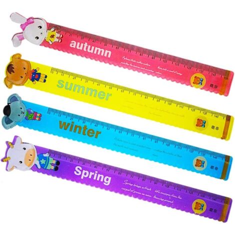 Lot de 16 règles flexibles pour étudiants, fournitures scolaires, règles de 15 cm avec de jolis motifs de dessins animés (rose + bleu + rouge + violet) (1/5)
